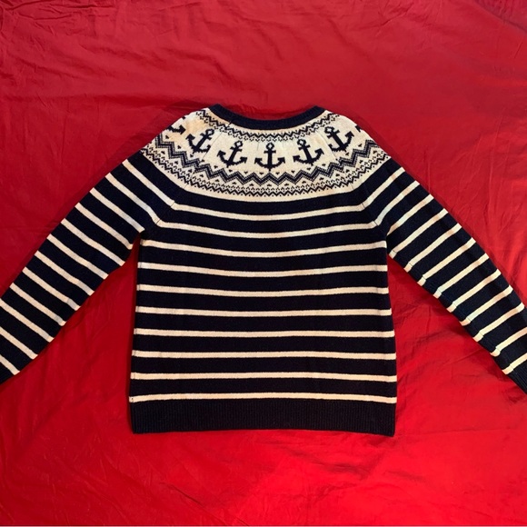 Arabella & Addison Nautical Striped Wool Sweater with Anchor Neck Women’s Size L - Picture 2 of 9